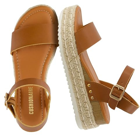 CUSHIONAIRE Melissa Espadrille Platform Sandals For Women with Adjustable Ankle Strap and Memory Foam Insole-Comfortable Womens Sandals for Summer, TAN 8