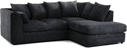 CHICAGO JUMBO CORD CORNER SOFA 5 COLOURS - LEFT/RIGHT HAND (Black Jumbo Cord, Right Hand Corner Sofa)