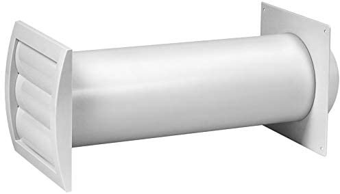 Kit de ventilación de 125 mm a través de la pared – Ajustable – Capucha de ventilación para secadora con tubo y conector de conducto – Blanco – Plástico – Con malla incorporada