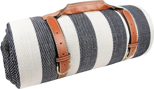 Goodsnetic Picnic Blanket Waterproof,200x200CM Oversized Picnic Mat Sandproof Beach Mat for 6-8 Adults, Large and Thick Gingham Picnic Blanket for Family Outdoor Camping Parties,Blue&White