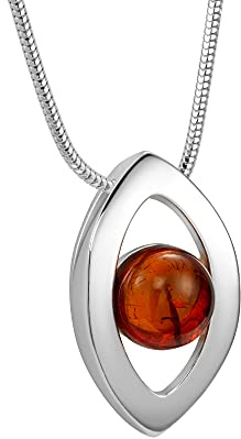 Collar De Mujer Con Ámbar Báltico Auténtico Y Colgante De Plata De Ley