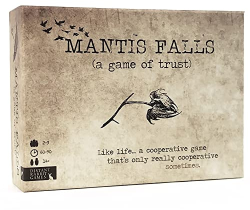 Mantis Falls Board Game | Hidden Traitor Strategy Card Game for 2-3 Players | Sometimes Cooperative Adventure Game for Adults and Teens | Ages 14+ | Playtime 60-90 Minutes | by Distant Rabbit Games