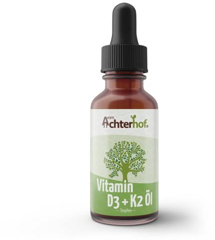 Vitamin D3 K2 Tropfen 50ml | 1400 Tagesdosen, 1000 I.E. | hochkonzentriert | Vitamine gelöst in naturreinem MCT Öl | ohne künstliche Zusätze | Pipetten-Flasche zur leichten Dosierung | vom Achterhof