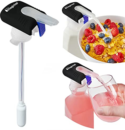 Magic Tap Automatic Drink Dispenser for Fridge, Black (1 Pack), No Spill Milk Dispenser for Fridge, Automatic Milk Dispenser Pump for Gallon Jugs, Water & Juice, Fits Most Bottles, Batteries Required