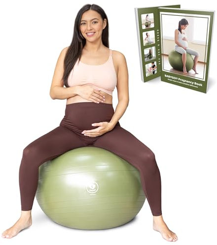 BABYGO Geburtsball – Schwangerschafts-Yoga, Arbeit & Gymnastikball & Buch Set Trimester-Ziel, Mutterschaftsphysio, Geburt & Genesungsplan inklusive Anti-Burst-umweltfreundliches (Olive, 65cm)