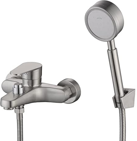 HomeLava Badewannenarmatur mit Brause Wasserhahn Badewanne Mischbatterie Edelstahl Gebürstet Wannenarmatur Aufputz Einhebelmischer Badewanne Armatur mit Druckschalter Umstellung Wanne/Brause