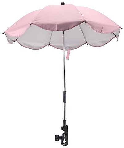 14 Pouces Ombrelle pour Poussette, Parasol Universel pour Poussette avec Pince Parasol Réglable pour Poussette avec Protection Parasol pour Poussette, Couffin, Fauteuil Roulant (Rose (colle