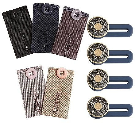GVSAVY 5 Pcs Waist Extender with 4 Pcs Short Extender Buckles, Adjustable Pants Belt Extender, Suit Pants Waist Extender, Pants Button Extender for Jeans, Suit Pants (5 Colors)