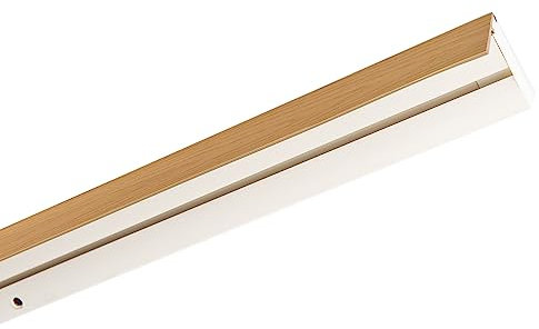 Garesa Gardinenschiene 1-läufig, Weiß I Vorhangschiene aus Kunststoff inkl. Gleiter I Vorgebohrt zur Deckenmontage I Mit Blende Farbe Eiche Hell I 430cm