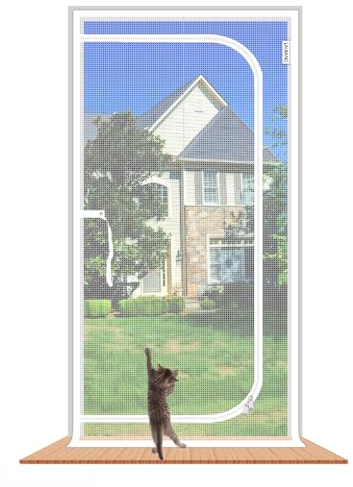 LAIJIANG Cat Screen Door 47x87'' Reinforced Cats Resistant Mesh Screen Door with Zipper Closure, Pets Scratch Proof Screen for Living Room, Bedroom, Patio, Fits Openings 45x85''