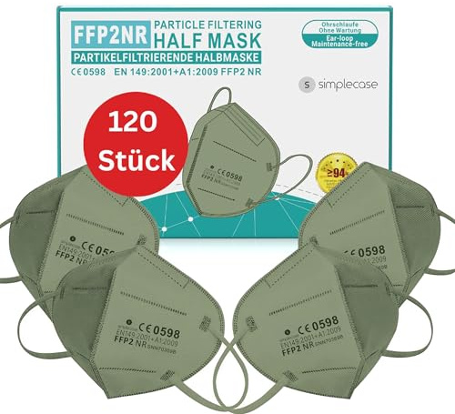 Simplecase - 120 mascarillas FFP2 certificadas por el organismo designado oficialmente 0598, respirador, máscara de filtro de partículas