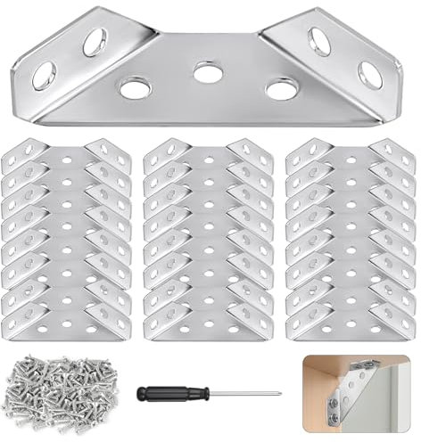 DONQL 24 Pezzi Staffe Angolari per Legno, Angolari Metallo per Legno, Squadrette Angolari in Acciaio Inox con Viti e Cacciavite, Staffa Angolare Inossidabile, Ferramenta per Mobili, Scaffali, Finestre