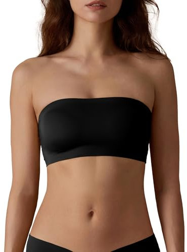 SHARICCA Trägerloser BH Damen Ungepolstert Rutschfestes Silikon Bandeau BH Bequem Nahtlose Tube Top BH Ohne Träger Seamless Bra(Schwarz-1P02, L-New)