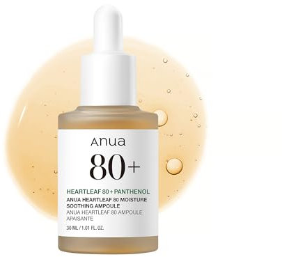 ANUA Heartleaf 80 Soothing Ampoule, Hydration Facial Serum for Glass Skin, Panthenol, Hyaluronic Acid, Non-Greasy, Gentle Formula, Lightweight Essence, Vegan, Korean Skin Care, 30ml/1.01 fl.oz