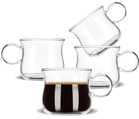 BOlLMERIT Lot de 4 tasses à cappuccino, 150 ml, verres à cappuccino italiens avec anse pour thé, cortado, dopio, boissons, femmes, cadeaux