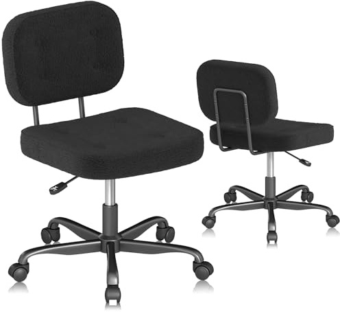 AnyGod Skrivstol utan armstöd, kompakt snurrstol med hjul och justerbar höjd, ergonomisk datorstol för små rum och toalettbord, teddy-tyg, svart