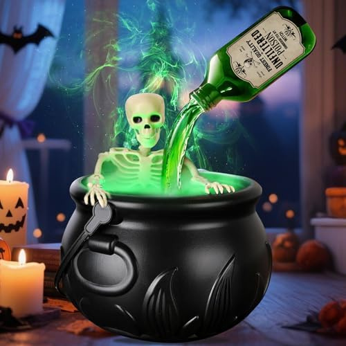 Caldero de Bruja con Humo,Decoración de Halloween,Decoracion Humo Caldero Bruja,con Botella de Agua Flotante Mágica,para Chimenea,Dormitorio,Escritorio,Interior y Exterior
