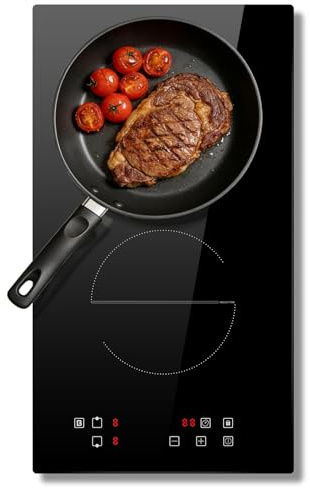 Induction Hob 2 Ring, 30CM Electric Hob 3500W, Two Zone Built-in Induction Cooktop with 9 Power Levels, Touch Control, Timer, Child-safety Lock, 220~240V, No Plug, Installation Required