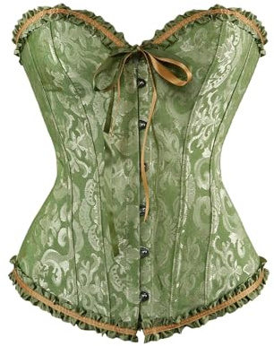 Corsetto Donna SexyBustino Shapewear Lingerie Bustino Corsetto Donna Elegante Bustier Corpetto Top Retro Corsetti Bustini Gotico per Halloween Carnevali Corpetto in Pizzo Push Up per la (Green, XS)