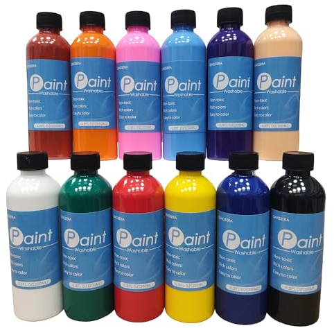 Qingsera Washable Poster Paint, Tempera Paint, 6.76 Oz/200ml, 12 Colors Creamy Paints, For Art Crafts Vibrant Coloring Painting, Professional Art Painting Supplies, Matte Finish, Easily Washes Clean