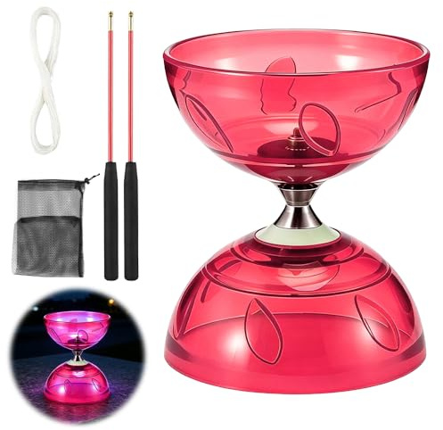 LED Diabolo med kullager, 4,5 mm DiaBolo frihjulslager med kullager trippel lagersats, Diablo jongleringsleksak med jongleringsbollar, jongleringsbollar barn för nybörjare och proffs, röd (röd)
