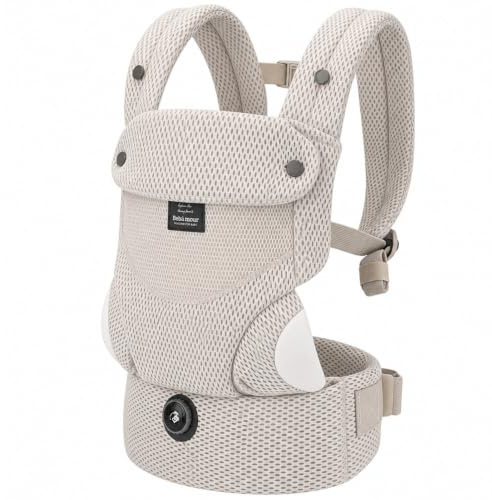 Bebamour Ergonomic Baby Carrier for Newborn to Toddler, Adjustable Seat Width with One-Hand Knob, Front & Back Carry Infant Carrier, Soft Cotton & Breathable Mesh, 3.6–14.9kg, 4–36 Months, Mesh Beige