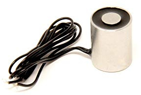 Electromagnet with 5mm Mounting Hole for Door and Hatch Mechanisms, Automated Assembly Lines, Robotics, Lifting and Handling Ferrous Materials - 25.4mm dia x 31.75mm thick - 9.1kg Pull - 12V DC/2.4W