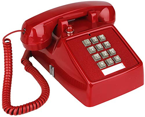 YOPAY Single Line Corded Desk Telephone, Home Emergency Intuition Amplified Retro Phone, Classic Dial Button Phone, Red