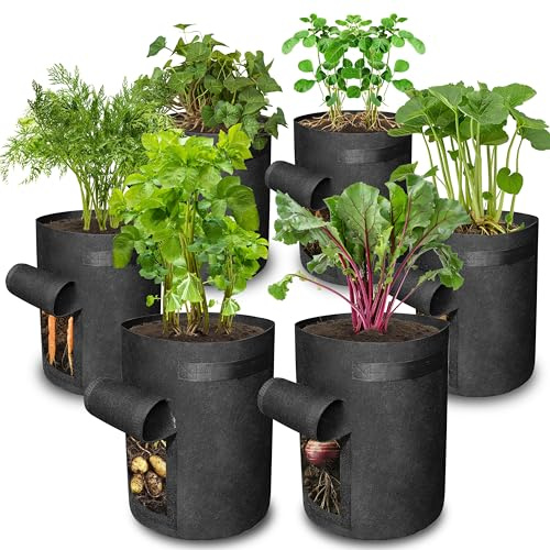 Gardzen 6 Pack BPA-Free 10 Gallon Vegetable Grow Bags with Access Flap and Handles, Suitable for Planting Potato, Taro, Beets, Carrots, Onions, Peanut