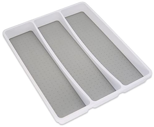 Addis Vassoio organizer per utensili e posate, morbido al tatto, 3 scomparti, bianco e grigio