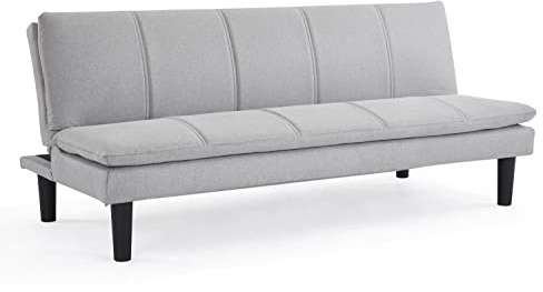 Home Detail 3 Seater Sofa Bed Light Grey Woven Fabric Sofabed Clic Clac Double Stitch