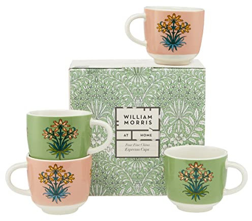 William Morris At Home Coffe Cup 4X 100ml, Fine China, Espresso Cups, Tea or Coffee, Dishwasher and Microwave Safe, Vegan and Cruelty Friendly, Housewarming or Wedding Gift