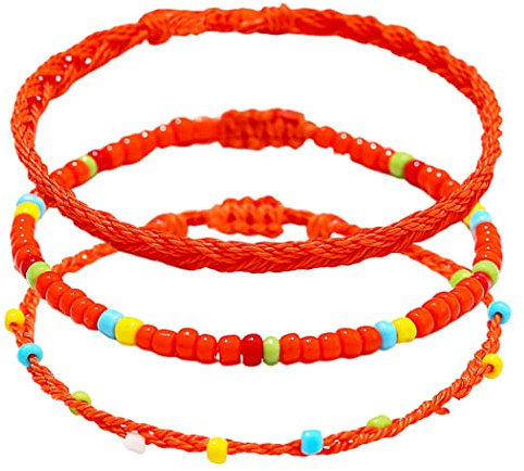 Handcess Boho Fußkettchen Damen Perlen Fussketten Verstellbare Bunte Fußkette Perlen Fußschmuck für Frauen und Mädchen (Orange)