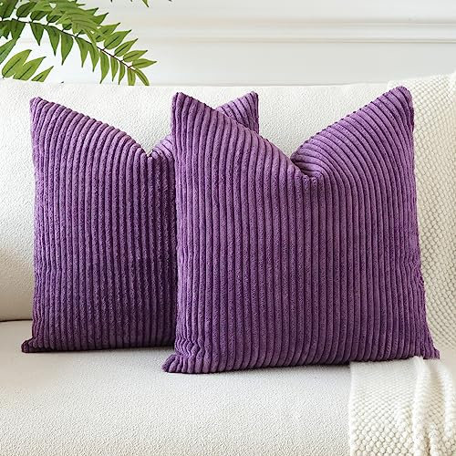 JOTOM 2er Set Cord Kissenbezüge Kissenhülle Dekorative Zierkissen Sofakissen Couchkissen Dekokissen Kissenbezug Deko Kissenhülle für Sofa Wohnzimmer 45x45cm Lila