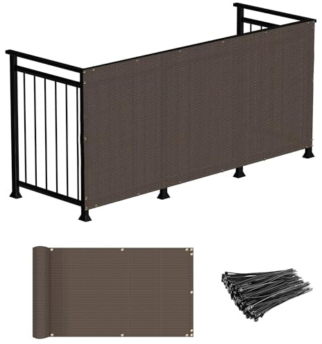 Windscreen4less 2.5' x 15' Balcony Privacy Fence Screen Mesh Windscreen Fencing Shield Cover for Apartment Deck Patio Yard Porch Pool Railings, Brown
