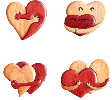 A Hug from My Heart for You Handmade Wood Carvings,Unique and Creative Loving Hearts Wood Intarsia Pinback Button Christmas Pocket Hug Wooden Ornaments Cute Holiday Birthday Gifts for Him and Her (E)