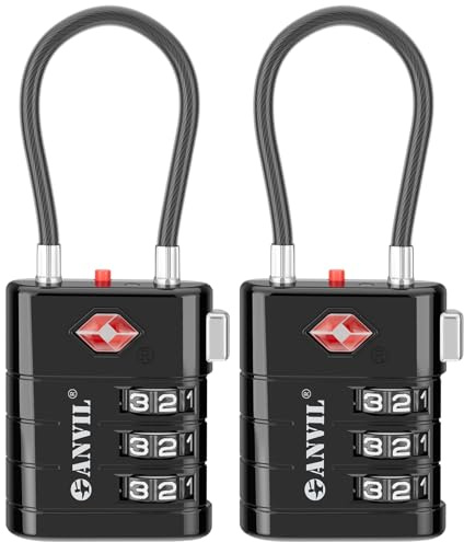 ANVIL TSA Approved Luggage Locks – High Security TSA008 Combination Travel Locks with Inspection Indicator for Suitcases and Backpacks. (2, Black)