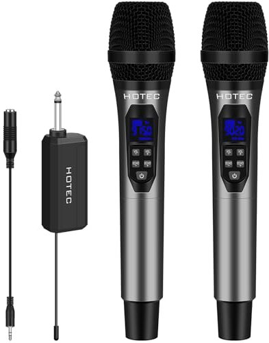 HOTEC Wireless Singing Microphones for Karaoke, Dual UHF Handheld Dynamic Mic System with Echo/Vol Control and Rechargeable Receiver, Ideal for Church, Wedding, Party, Speech, PA, Mixer