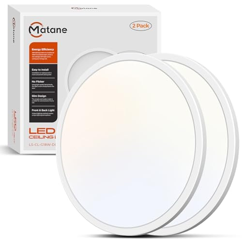 Matane 2Stück Deckenlampe LED Deckenleuchte Flach, 18W 1800LM 3000K/4000K/5000K, Rund LED Lampen Deckenlampen, Decke Lampe für Flur Keller Bad Küche Schlafzimmer, Ultra Dünn Ø22 CM