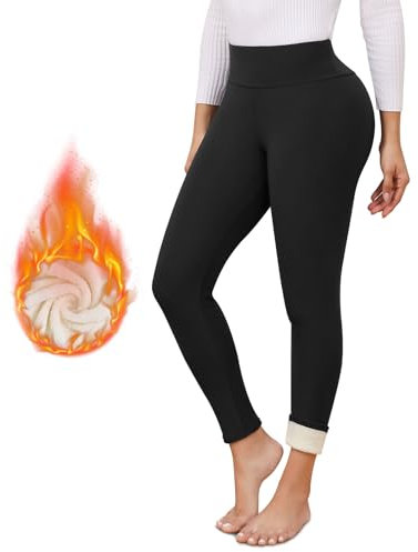 Vorvowry Thermo Leggings Damen Gefüttert Verdickte Thermoleggins Flauschige High Waist Blickdicht Sportleggins Winter Warme Fleece Leggings XL Schwarz
