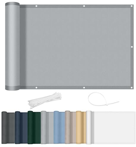 AXT SHADE Balkon Sichtschutz Wetterfest 90x400cm Balkonverkleidung Balkonabdeckung Balkonbespannung Blickdichte Windschutz und UV-Schutz mit Kabelbinder für Balkongeländer-Hellgrau