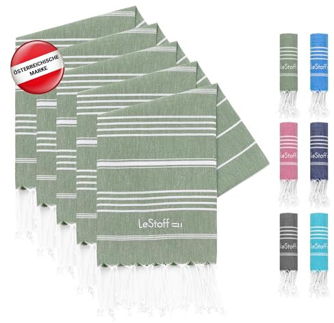 LeStoff 5er-Set Hamamtuch 50 x 100 cm – 100% Bio-Baumwolle, Vorgewaschen, Nachhaltig, Leicht, Kompakt, Saugstark & Schnelltrocknend - Handtuchset für Bad, Gäste, Gesicht, Sport, Reise, Camping (Olive)