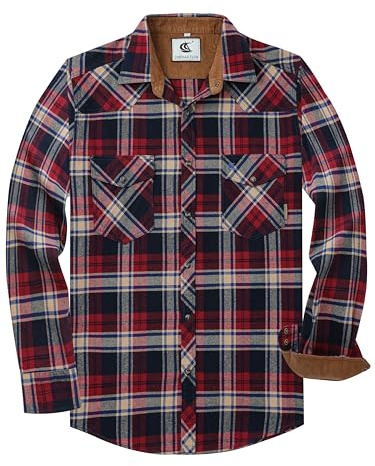 Dctop Chemise Flanelle Homme à Manches Longues, Style bûcheron à Carreaux, Boutons Pression, en Coton avec Poche, Coupe régulière décontractée