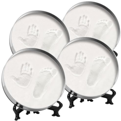 Your Design Gipsabdruck Hund: 4er-Set Gipsabdruck-Sets mit dekorativer Metallbox & Ständer, Ø 16,5cm (Handabdruckset mit Metallbox, Hundepfoten-Abdruck, Geburtstag)