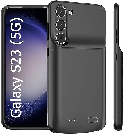 Fey Akkuhülle für Galaxy S23, 4800 mAh, erweiterter Backup-Akku, Ladehüllen für Samsung Galaxy S23 5G, wiederaufladbar, externe Powerbank-Ladehülle, Schwarz