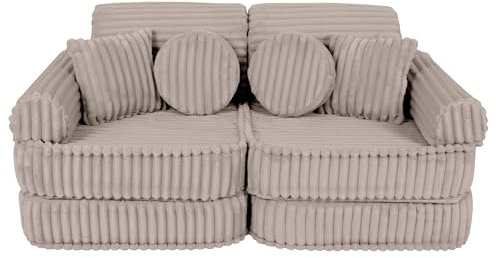 MEOWBABY Kindersofa – Spielsofa für Kinder – Weiche Klappsofa mit Schlaffunktion – Kuschelecke für Kinderzimmer, Churros, Kieselbeige