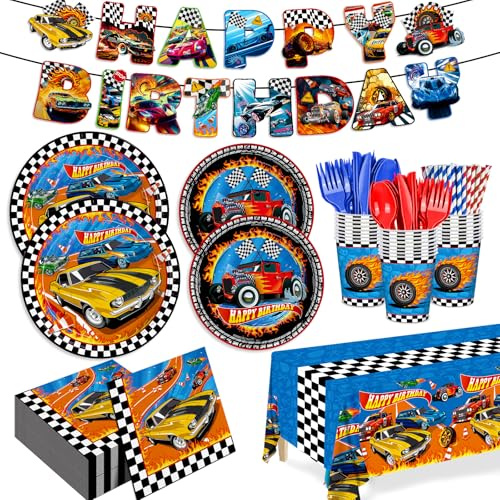 194pcs Birthday Party Decorations Supplies Race Car Plates Napkins