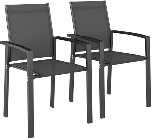 Outsunny Lot de 2 chaises de Jardin chaises empilables d'extérieur Respirant avec accoudoirs, en Aluminium et textilène pour Jardin, Piscine, terrasse, Gris foncé