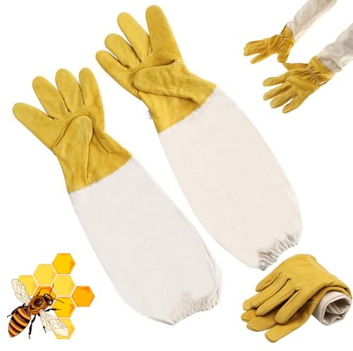 ChangTsing Children's Beekeeper gloves Soft Protective Kids Bee Keeping Gloves with Long Canvas Sleeve & Elastic Cuff for Visiting and Experiencing Giallo, M