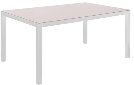 LOLAhome Mesa de Comedor para jardín Thais, Blanca de 180x90 cm, de Aluminio y Cristal Templado, Tratamiento Anticorrosión, Elegante, Resistente y Duradera, para 8 Personas